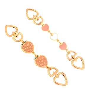 Purse Strap Extenders Pink Strawberry/ Pink & White Hearts Gold Chain  2 Pc Set